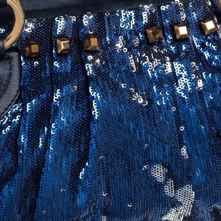 Pre Owned Marc Jacobs Blue Sequins and Suede Stam Satchel