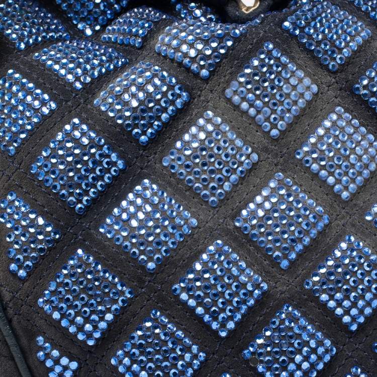 Pre Owned Marc Jacobs Blue Crystal Embellished Quilted Suede and Leather Stam Satchel