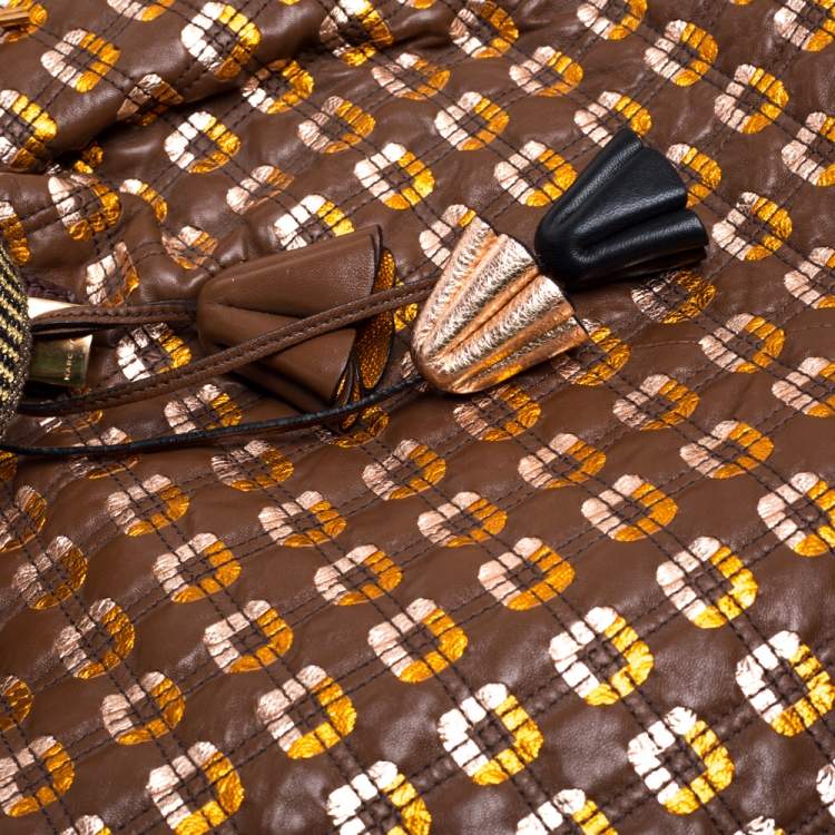 Pre Owned Marc Jacobs Brown/Rose Gold Leather Memphis Drawstring Tote