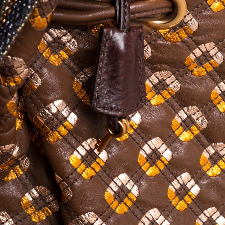 Pre Owned Marc Jacobs Brown/Rose Gold Leather Memphis Drawstring Tote