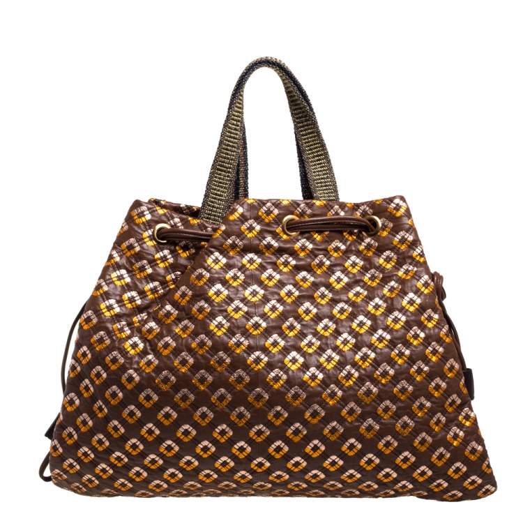 Pre Owned Marc Jacobs Brown/Rose Gold Leather Memphis Drawstring Tote