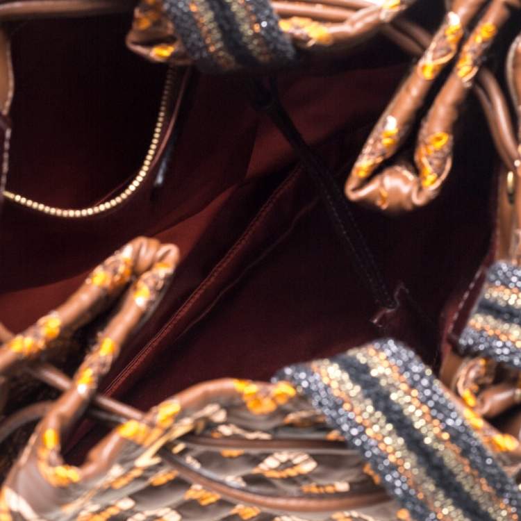 Pre Owned Marc Jacobs Brown/Rose Gold Leather Memphis Drawstring Tote