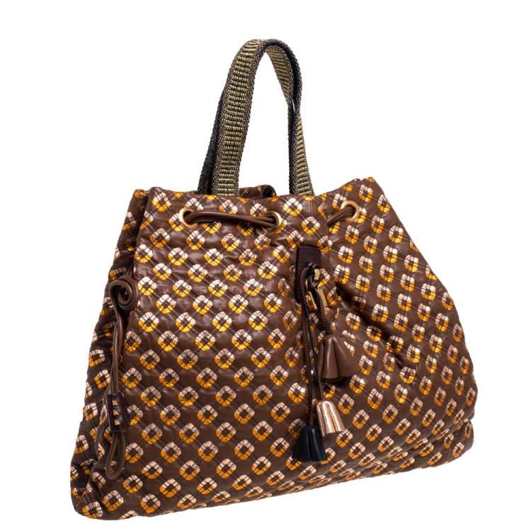 Pre Owned Marc Jacobs Brown/Rose Gold Leather Memphis Drawstring Tote