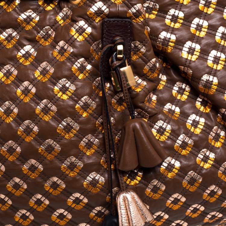 Pre Owned Marc Jacobs Brown/Rose Gold Leather Memphis Drawstring Tote