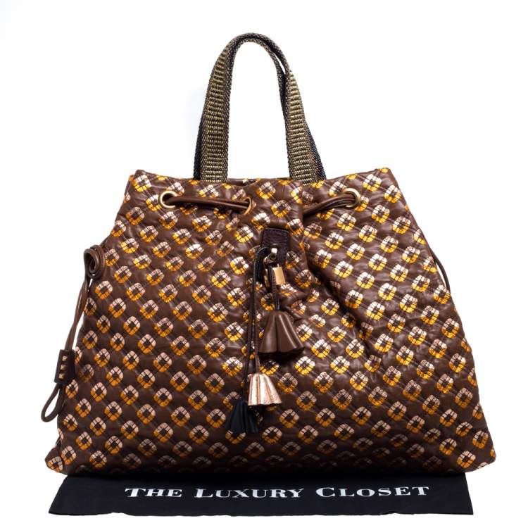 Pre Owned Marc Jacobs Brown/Rose Gold Leather Memphis Drawstring Tote