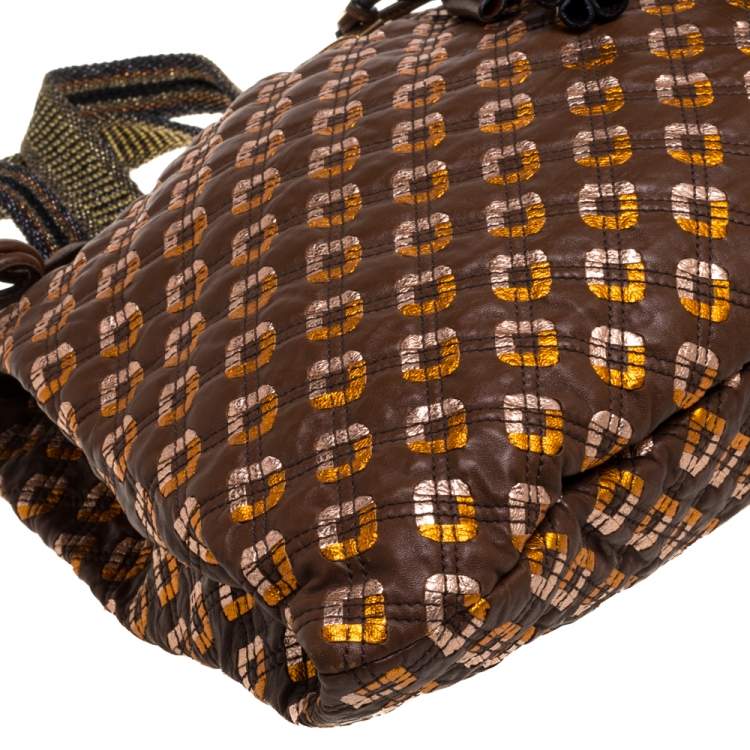 Pre Owned Marc Jacobs Brown/Rose Gold Leather Memphis Drawstring Tote