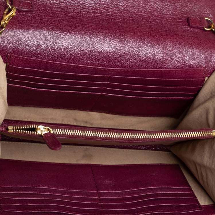 Pre Owned Marc Jacobs Burgundy Quilted Leather Flap Chain Clutch