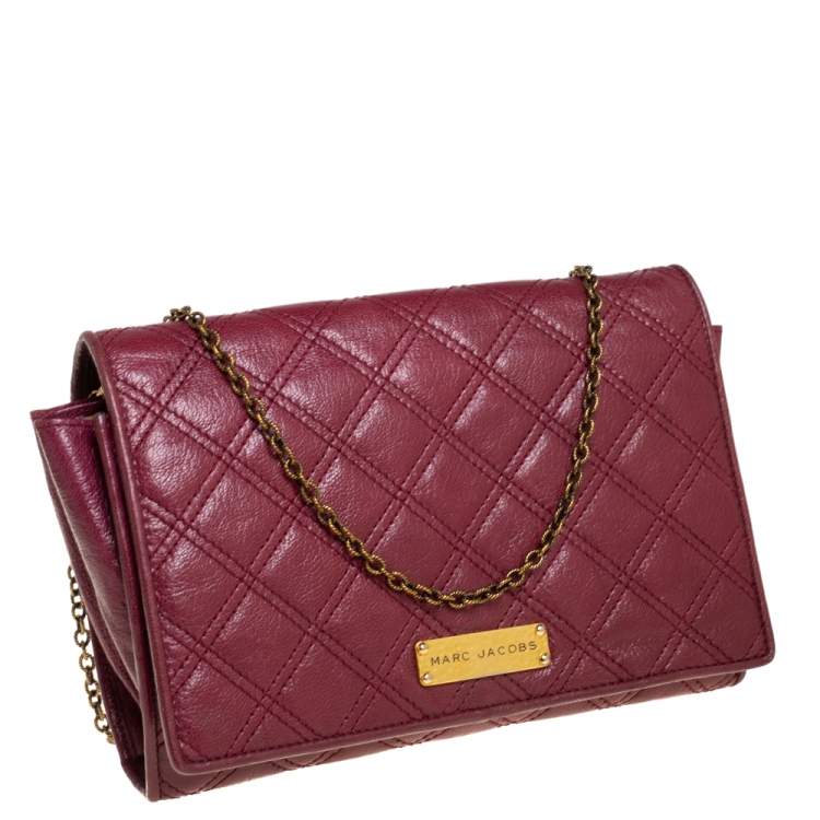 Pre Owned Marc Jacobs Burgundy Quilted Leather Flap Chain Clutch