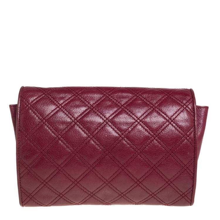 Pre Owned Marc Jacobs Burgundy Quilted Leather Flap Chain Clutch