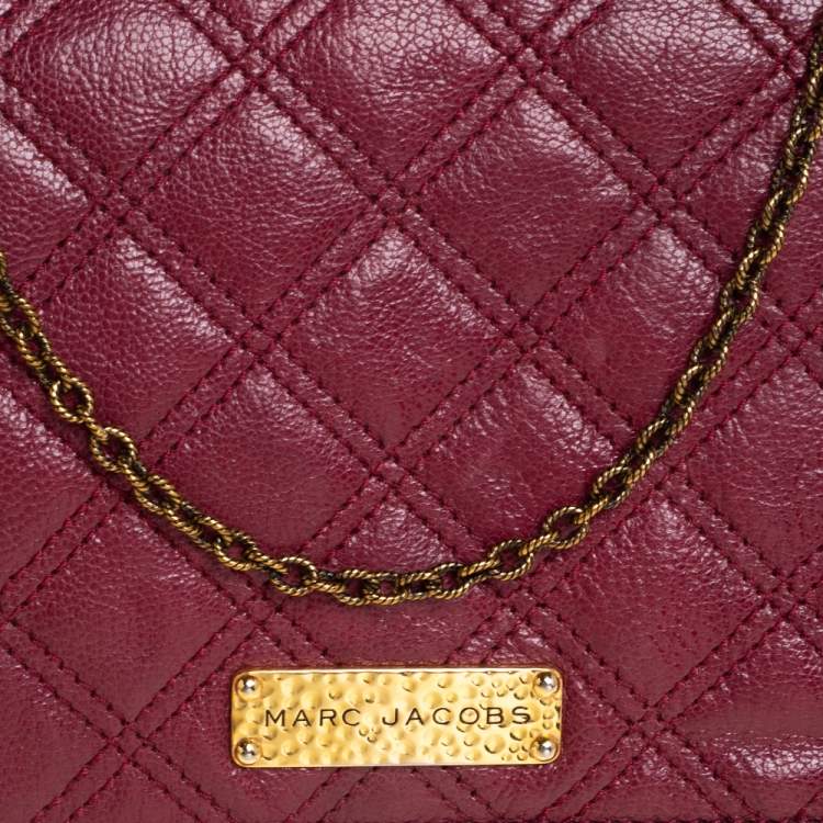 Pre Owned Marc Jacobs Burgundy Quilted Leather Flap Chain Clutch