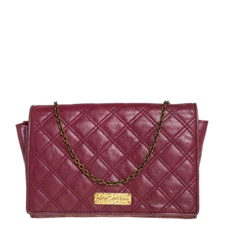 Marc Jacobs Burgundy Quilted Leather Flap Chain Clutch Marc Jacobs