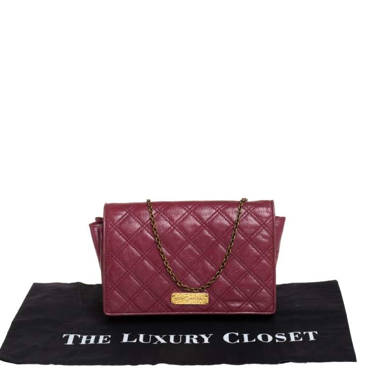 Pre Owned Marc Jacobs Burgundy Quilted Leather Flap Chain Clutch