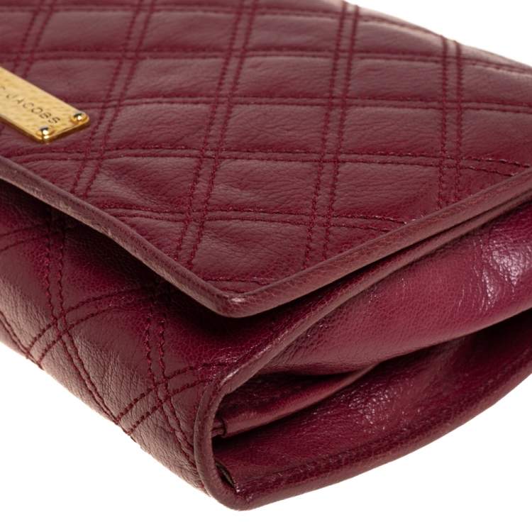 Pre Owned Marc Jacobs Burgundy Quilted Leather Flap Chain Clutch