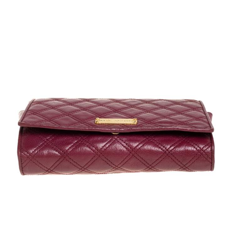 Pre Owned Marc Jacobs Burgundy Quilted Leather Flap Chain Clutch