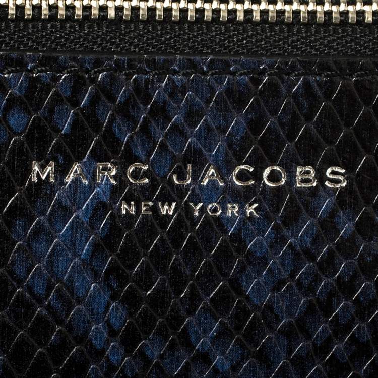 Pre Owned Marc Jacobs Blue/Black Python Embossed Leather Embellished Wingman Tote 