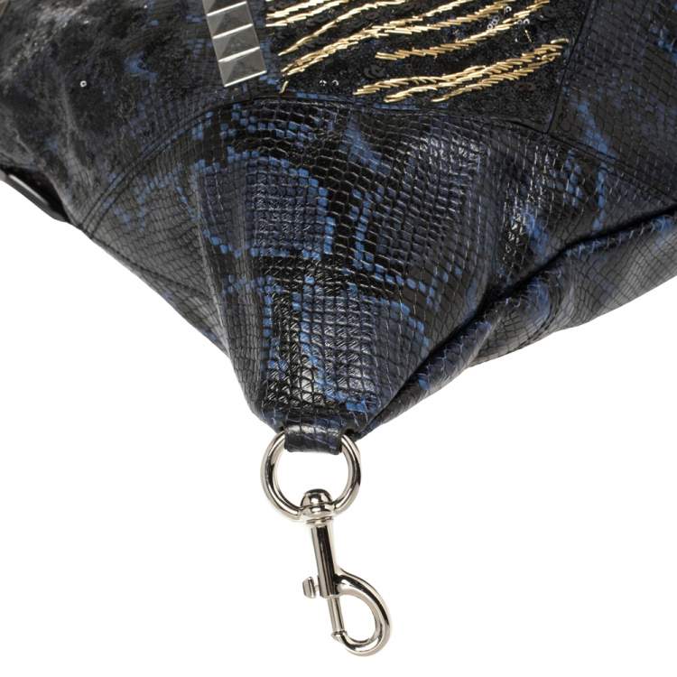 Pre Owned Marc Jacobs Blue/Black Python Embossed Leather Embellished Wingman Tote 