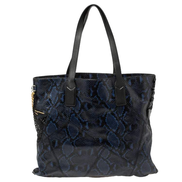 Pre Owned Marc Jacobs Blue/Black Python Embossed Leather Embellished Wingman Tote 