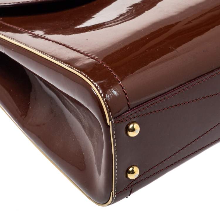 Pre Owned Marc Jacobs Brown Patent Leather Rider Top Handle Bag