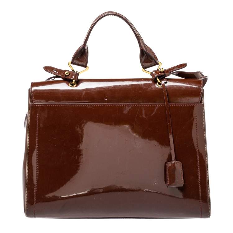 Pre Owned Marc Jacobs Brown Patent Leather Rider Top Handle Bag
