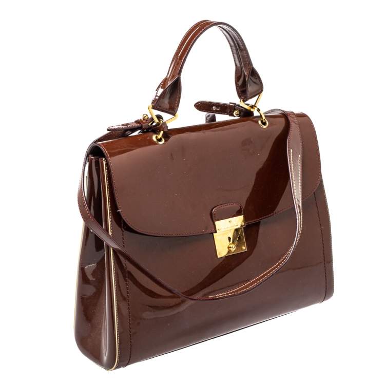 Pre Owned Marc Jacobs Brown Patent Leather Rider Top Handle Bag