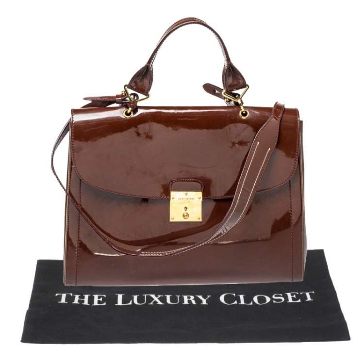 Pre Owned Marc Jacobs Brown Patent Leather Rider Top Handle Bag
