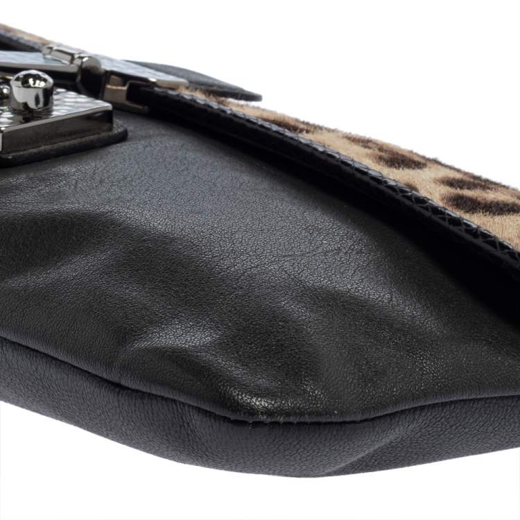 Pre Owned Marc Jacobs Grey/Brown Leopard Print Calfhair and Leather Safari Vip Clutch