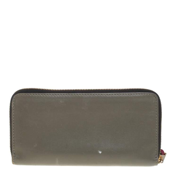 Pre Owned Marc Jacobs Khaki Green Leather Zip Around Wallet 