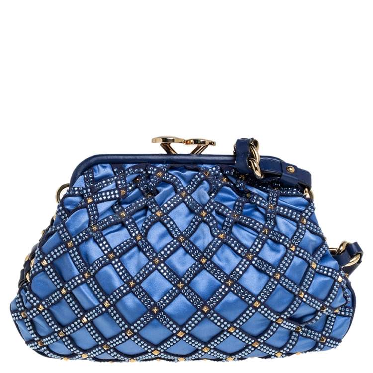 Pre Owned Marc Jacobs Blue Satin Crystal Embellished Stam Shoulder Bag