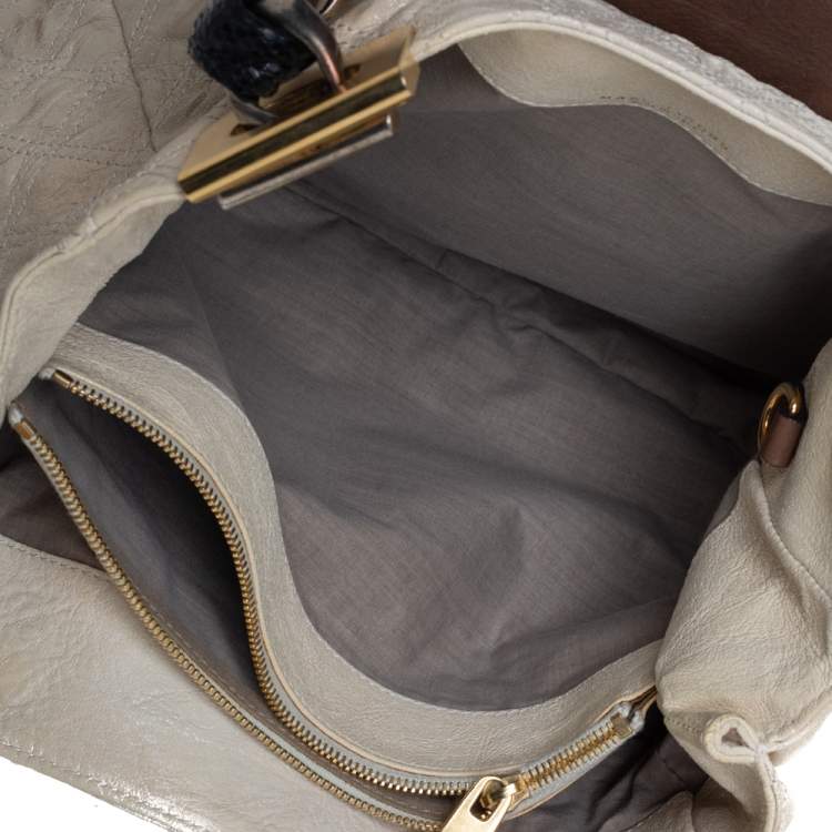 Pre Owned Marc Jacobs Cream/Brown Quilted Shimmer Leather Turnlock Flap Shoulder Bag