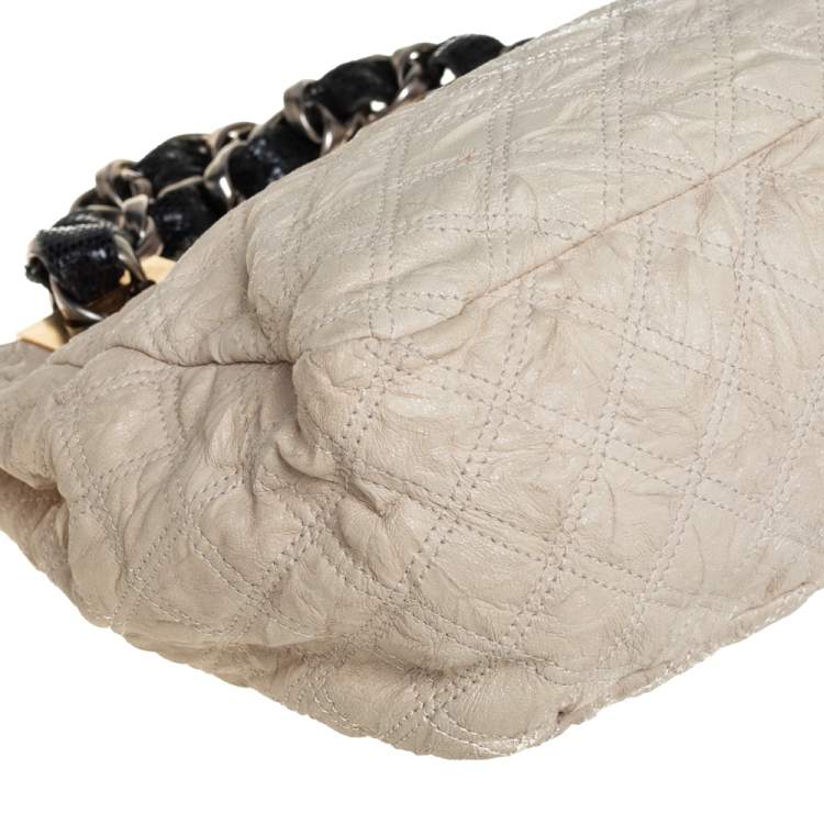 Pre Owned Marc Jacobs Cream/Brown Quilted Shimmer Leather Turnlock Flap Shoulder Bag