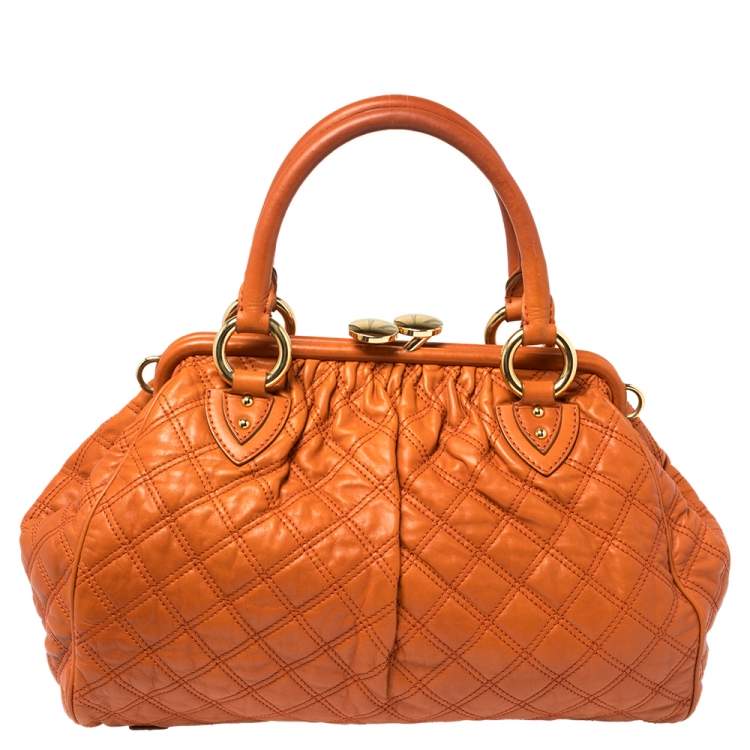 Pre Owned Marc Jacobs Orange Quilted Leather Stam Satchel