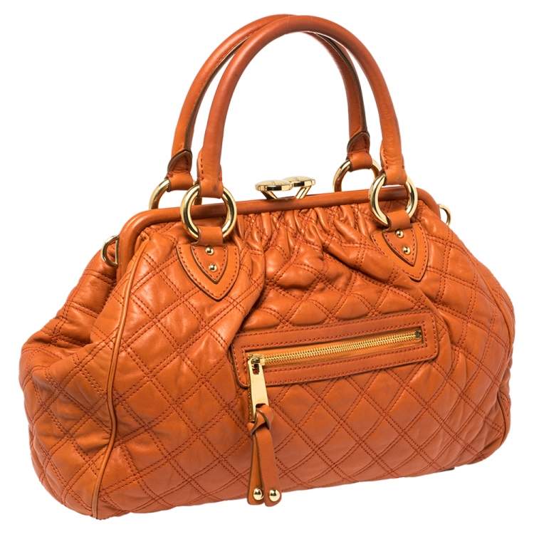 Pre Owned Marc Jacobs Orange Quilted Leather Stam Satchel
