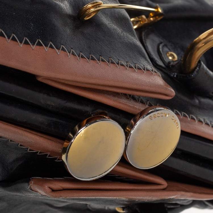Pre Owned Marc Jacobs Black Leather Safety Pin Stam Top Handle Bag