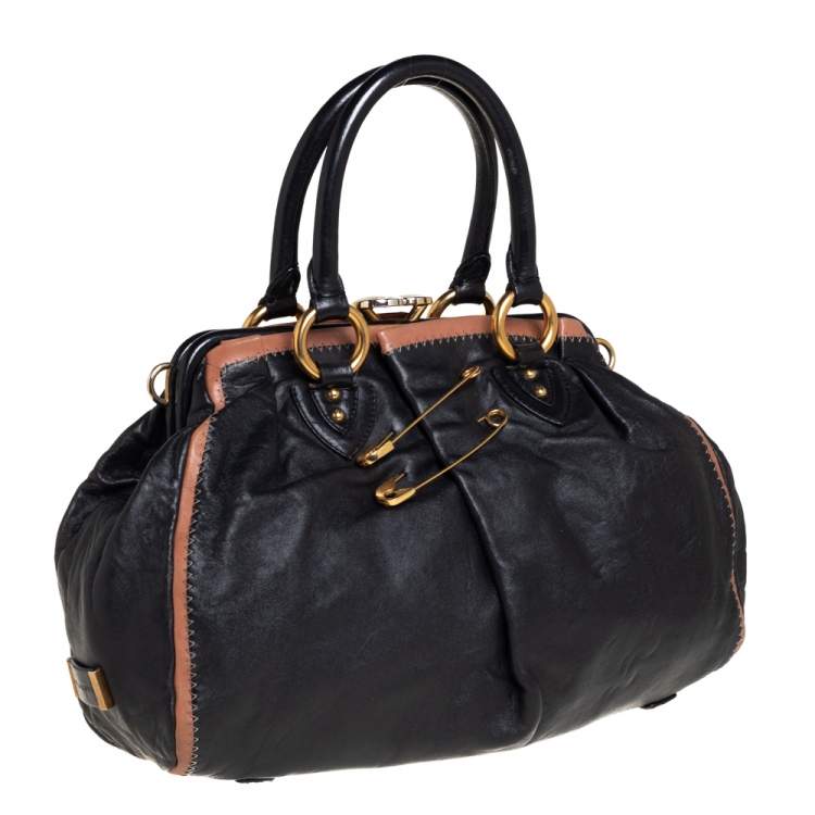 Pre Owned Marc Jacobs Black Leather Safety Pin Stam Top Handle Bag