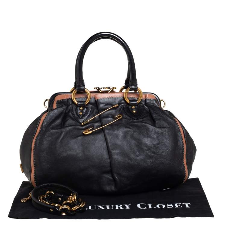 Pre Owned Marc Jacobs Black Leather Safety Pin Stam Top Handle Bag