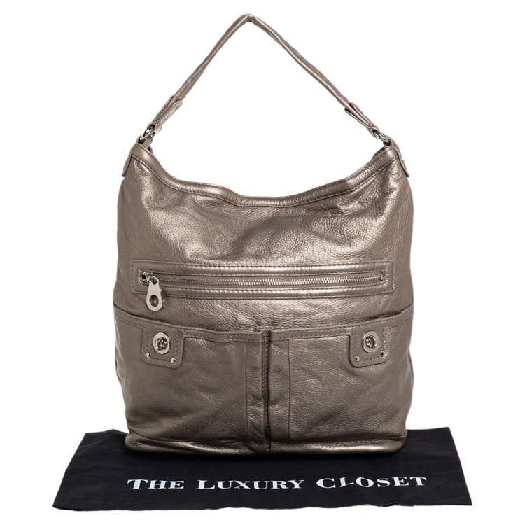 Pre Owned Marc Jacobs Metallic Soft Leather Double Pocket Shoulder Bag