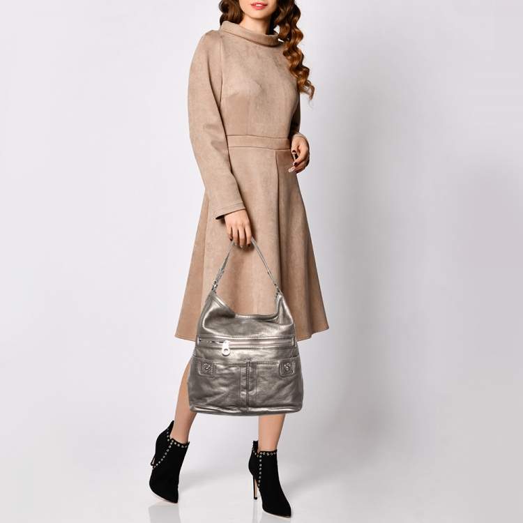 Pre Owned Marc Jacobs Metallic Soft Leather Double Pocket Shoulder Bag