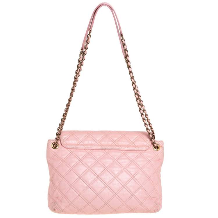 Pre Owned Marc Jacobs Light Pink Quilted Leather Pushlock Flap Shoulder Bag
