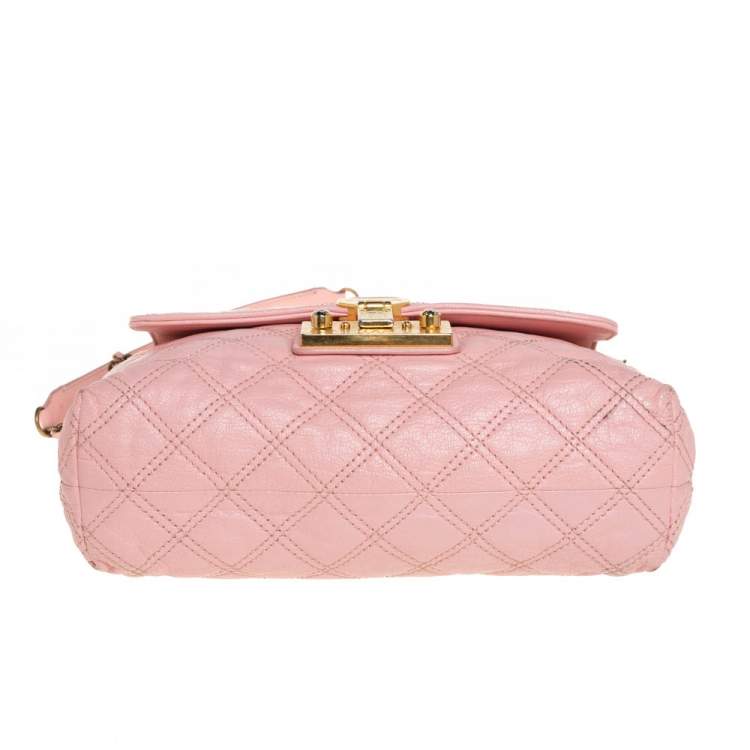 Pre Owned Marc Jacobs Light Pink Quilted Leather Pushlock Flap Shoulder Bag