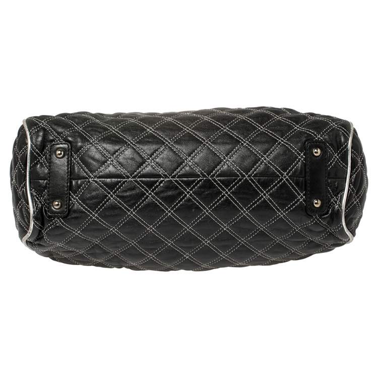 Pre Owned Marc Jacobs Black/Silver Quilted Leather Stam Satchel