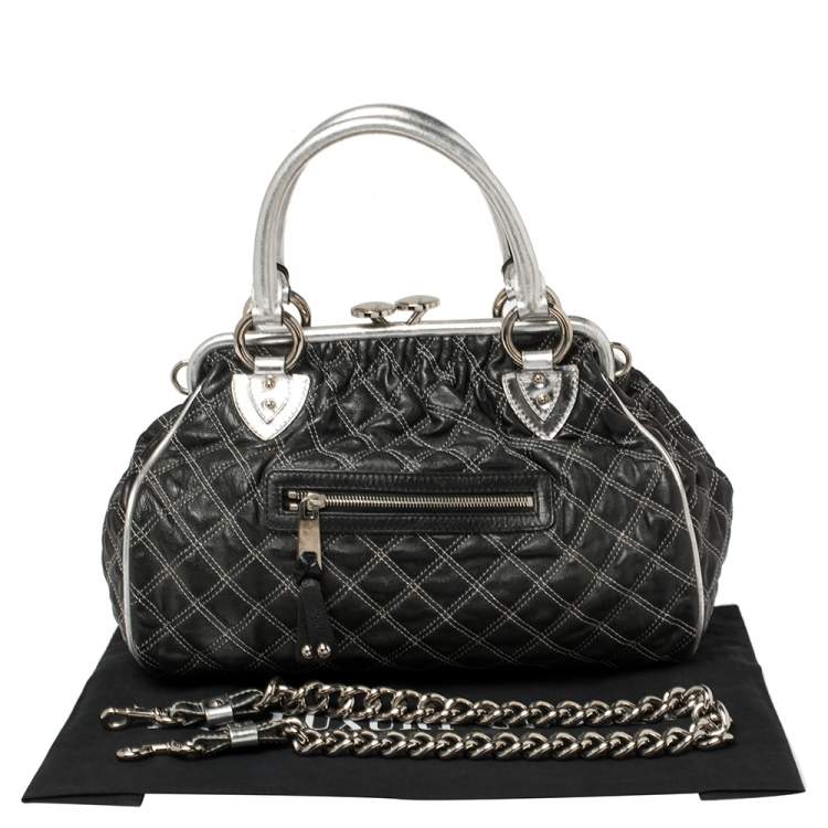 Pre Owned Marc Jacobs Black/Silver Quilted Leather Stam Satchel