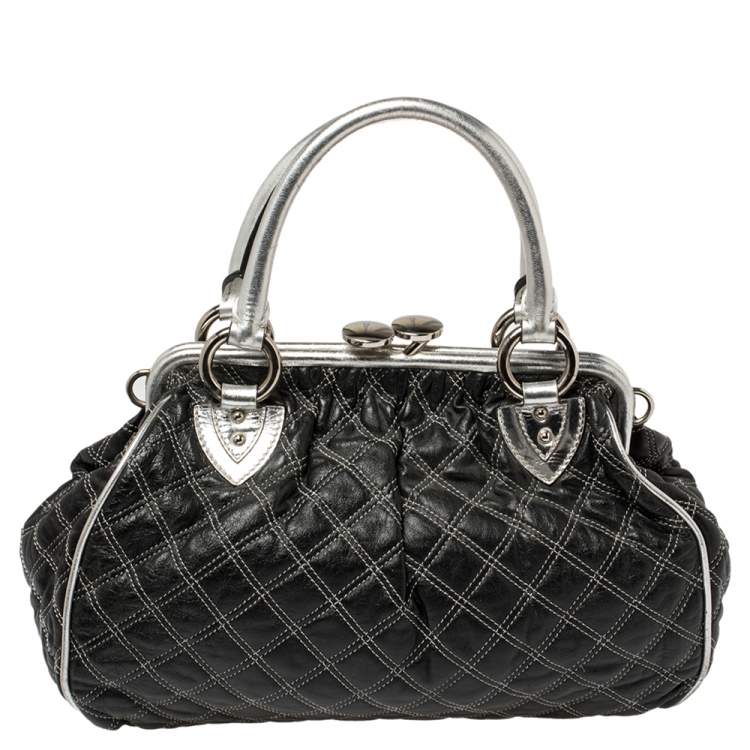 Pre Owned Marc Jacobs Black/Silver Quilted Leather Stam Satchel