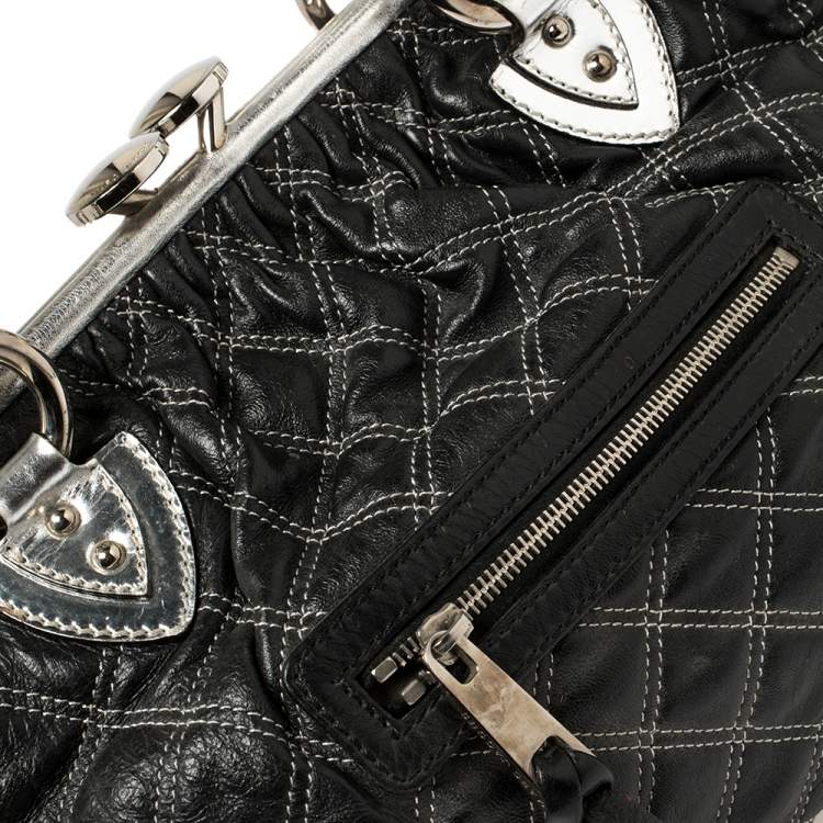 Pre Owned Marc Jacobs Black/Silver Quilted Leather Stam Satchel