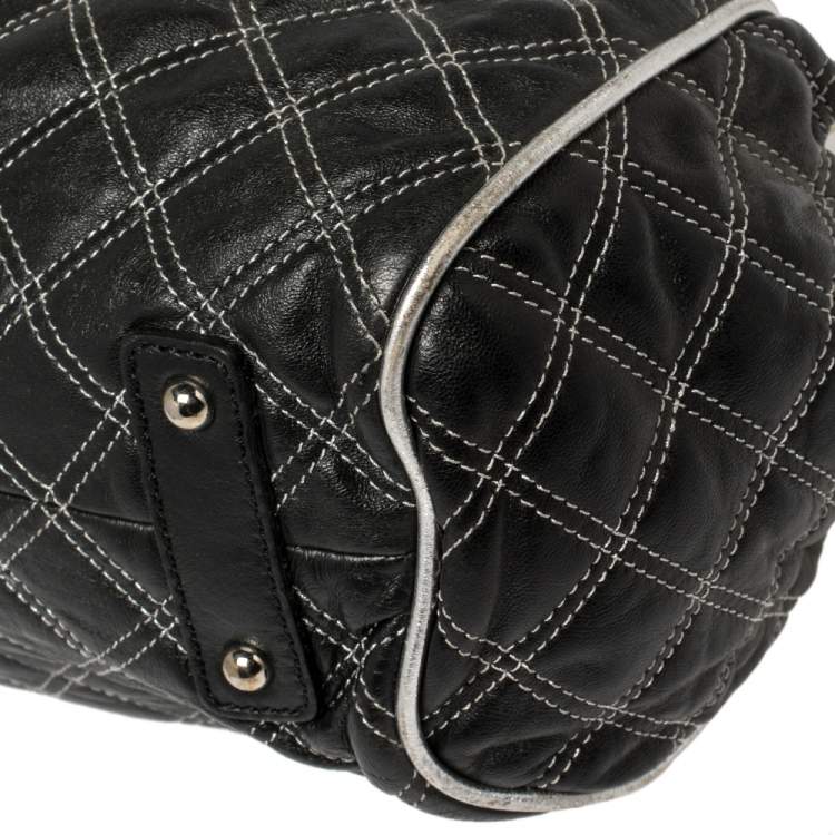 Pre Owned Marc Jacobs Black/Silver Quilted Leather Stam Satchel