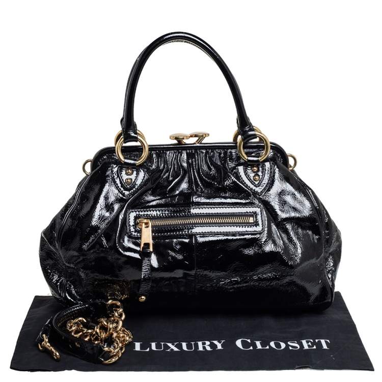Pre Owned Marc Jacobs Black Patent Leather Stam Satchel