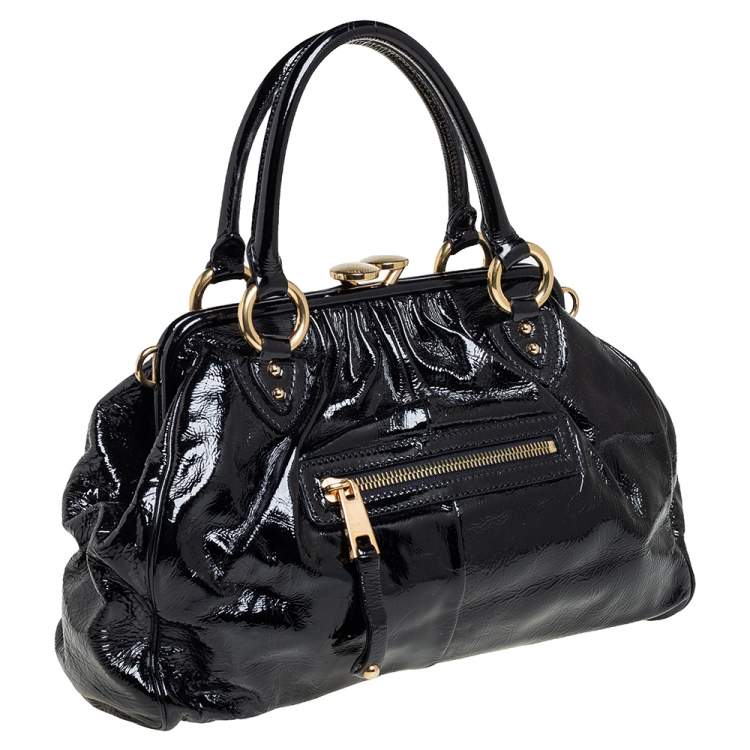 Pre Owned Marc Jacobs Black Patent Leather Stam Satchel