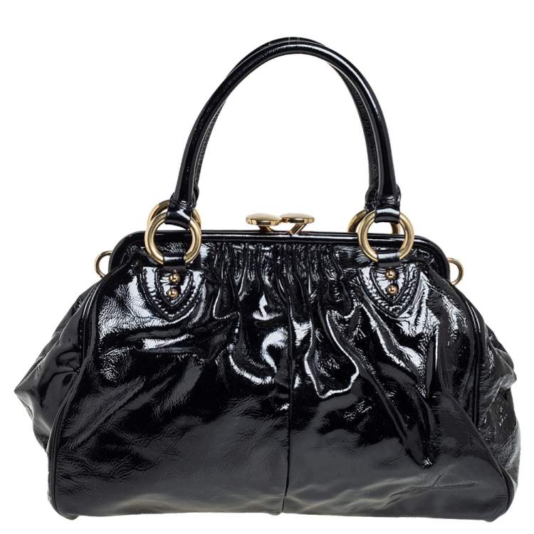 Pre Owned Marc Jacobs Black Patent Leather Stam Satchel