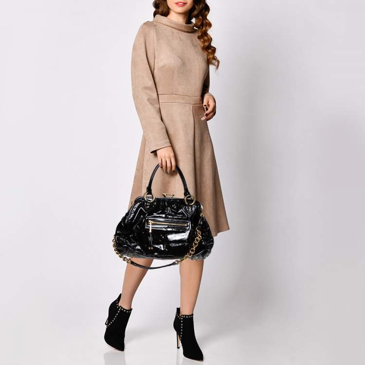 Pre Owned Marc Jacobs Black Patent Leather Stam Satchel