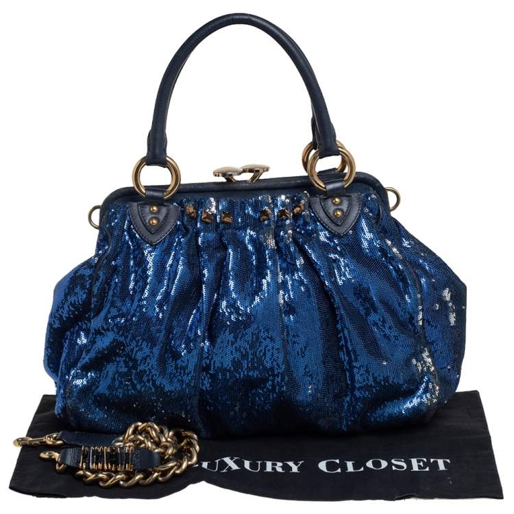 Pre Owned Marc Jacobs Blue Sequin and Suede New York Rocker Stam Satchel 