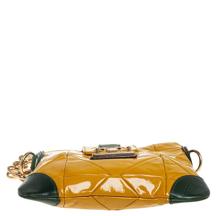 Pre Owned Marc Jacobs Mustard Yellow/Green Patent Leather And Leather Shoulder Bag